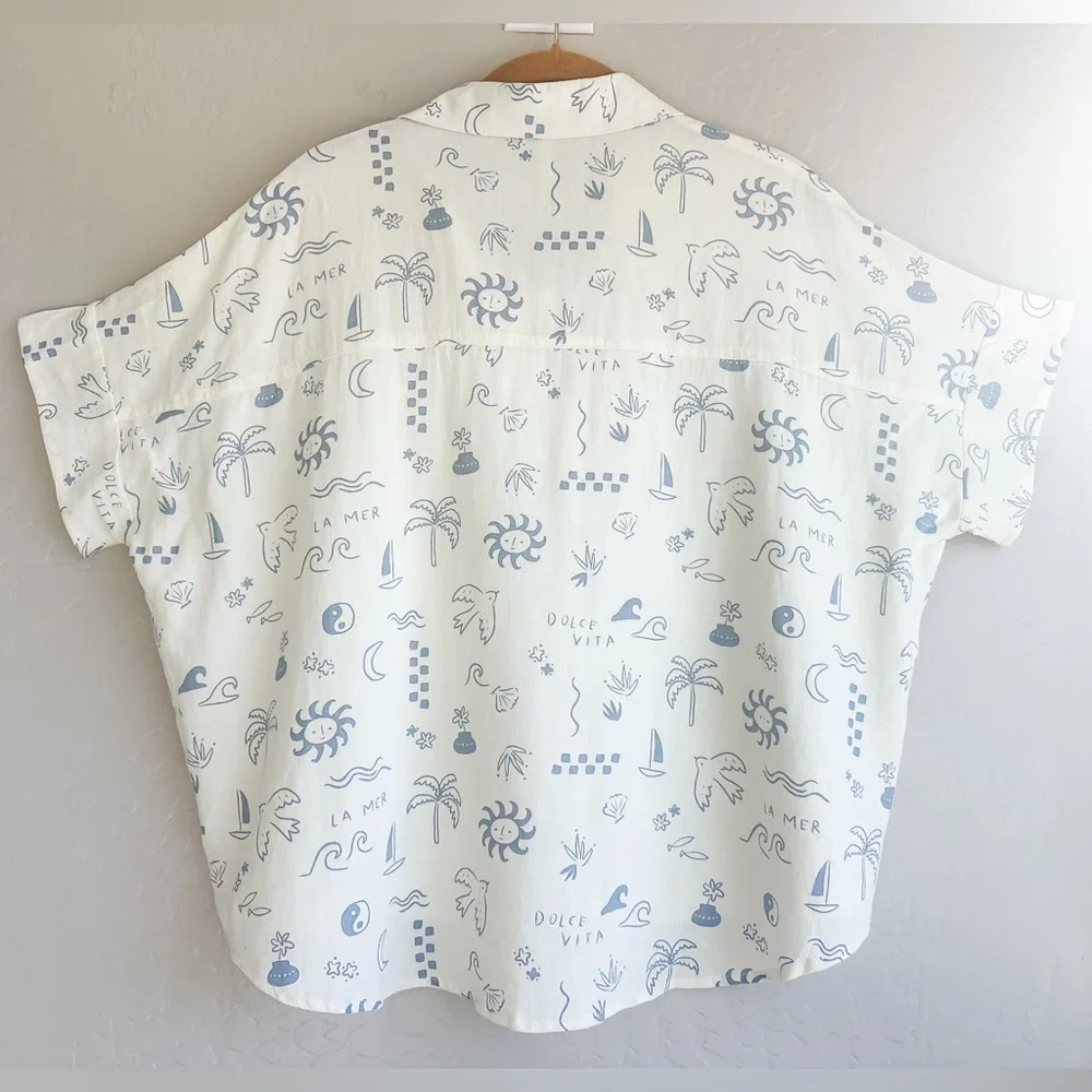 Rylee + Cru Jenni Women’s Button Top - Mediterranean Cream Blue NWT- Size Medium - Picture 3 of 9